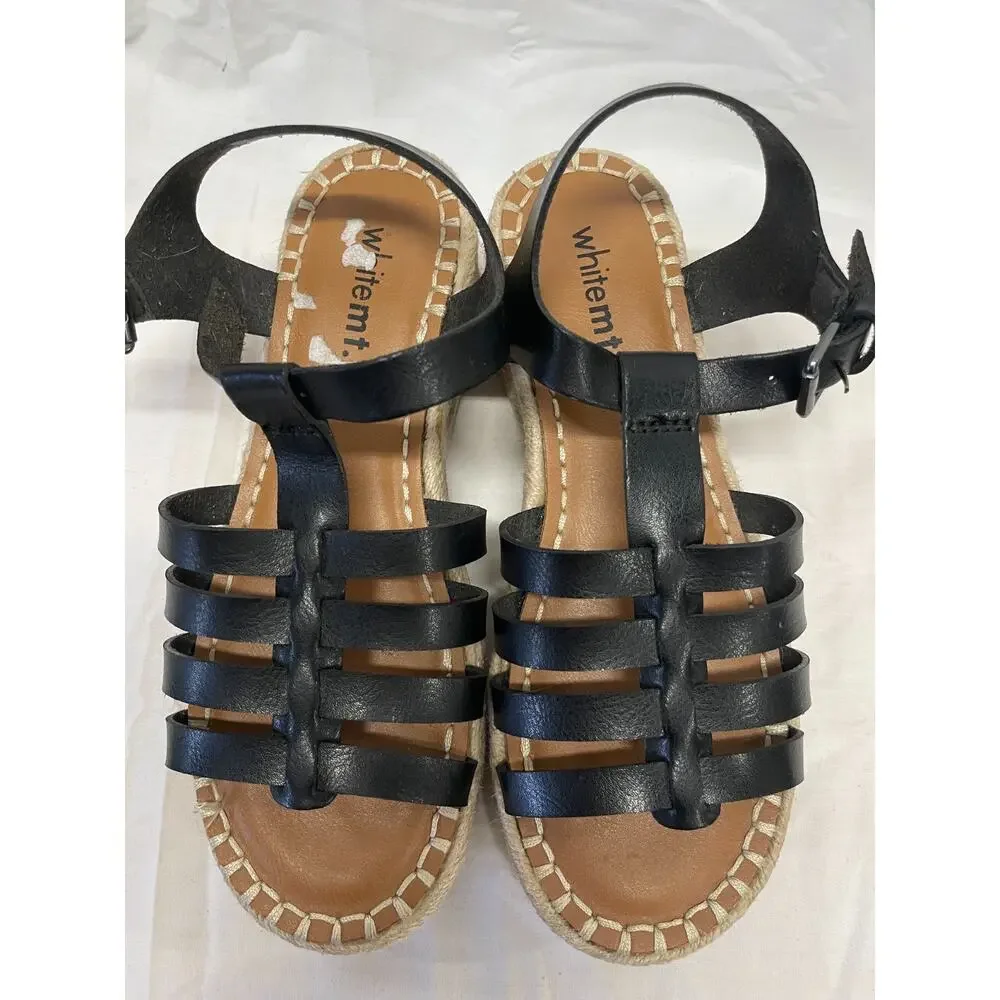 White Mt Women's Gladiator Fisherman Espadrille Wedges Size 6 Black Straps